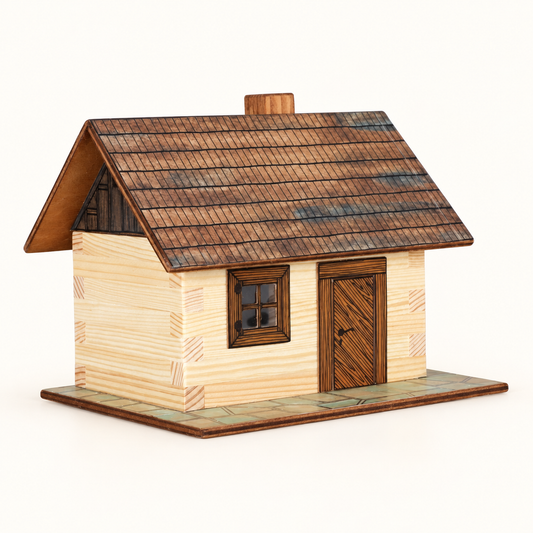 Walachia Log Cabin wooden construction kit, assembled model